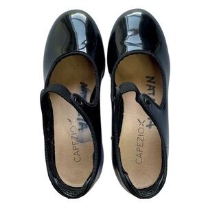 Capezio Kids Patent Leather Elastic Closure Tap Shoes Black Sz13.5